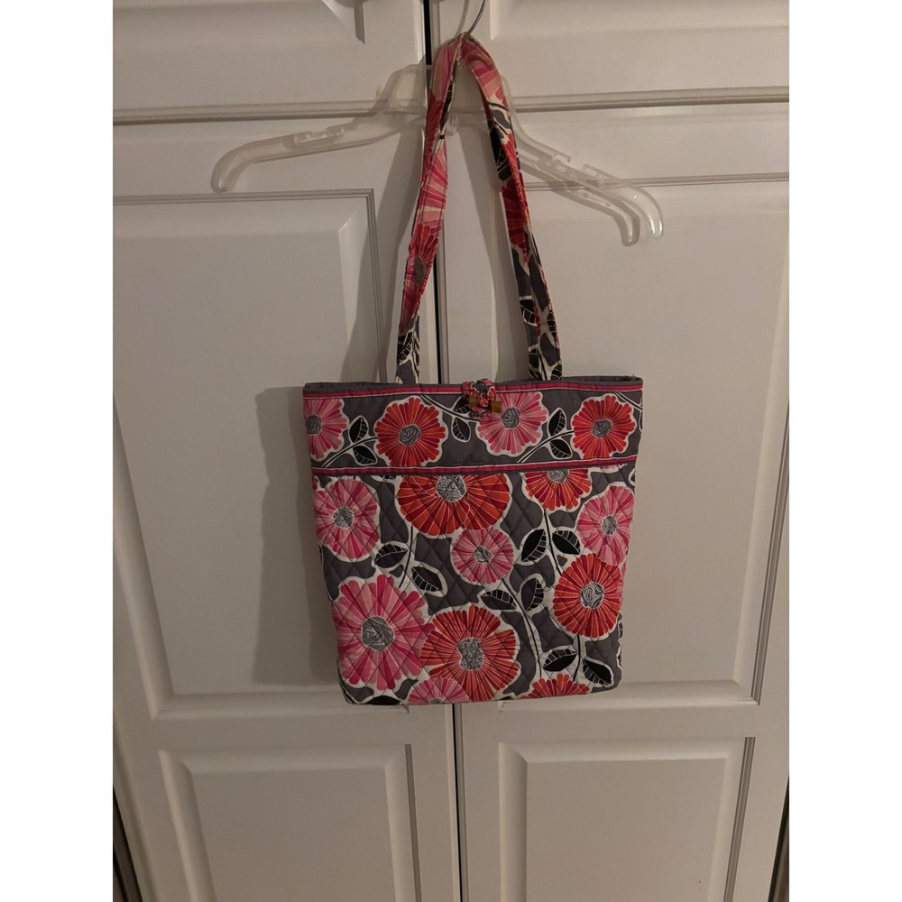 Vera Bradley Lola Quilted Cotton Tote Bag Pink Orange Grey Floral Shoulder Bag